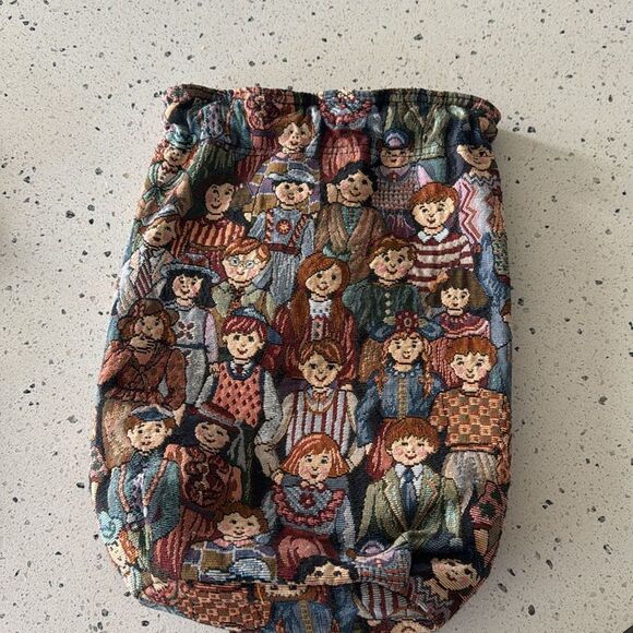 Vintage Children All Around the World Tapestry Drawstring Backpack Handmade Bag - Picture 9 of 12